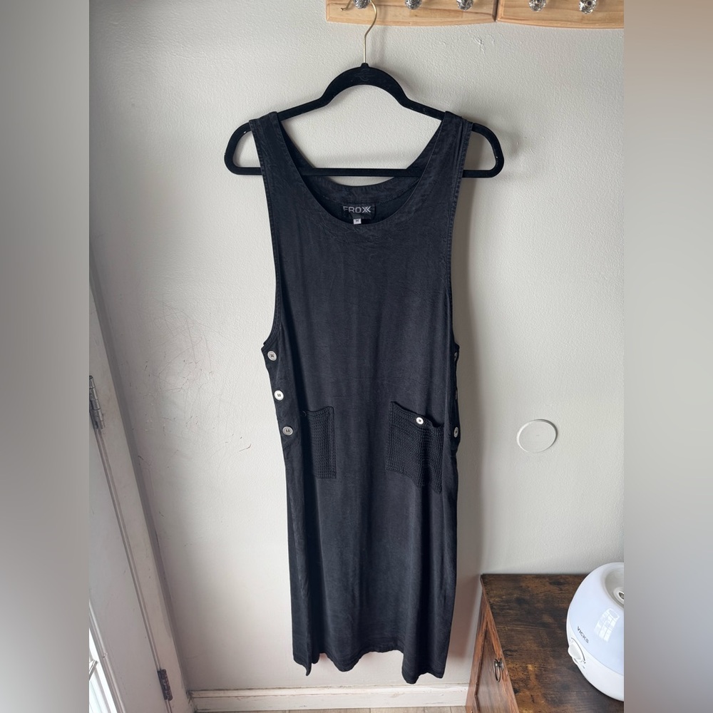 Vintage Froxx Black Tencel Rayon Pinafore Jumper Dress Size Medium